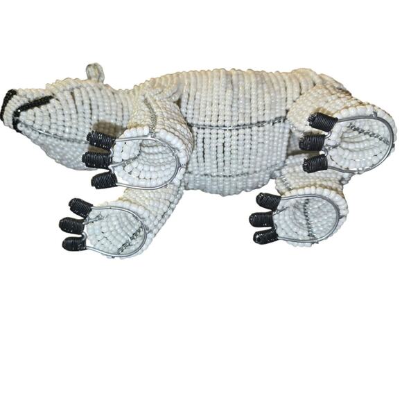 BeadWorx Grass Roots Creations Handmade Beaded Polar Bear Sculpture Figurine - Picture 5 of 8